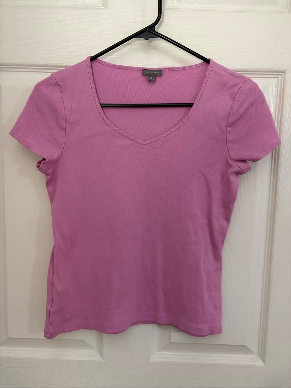 Ann Taylor Scoop Neck Short Sleeve Tee - Pink 100% Cotton